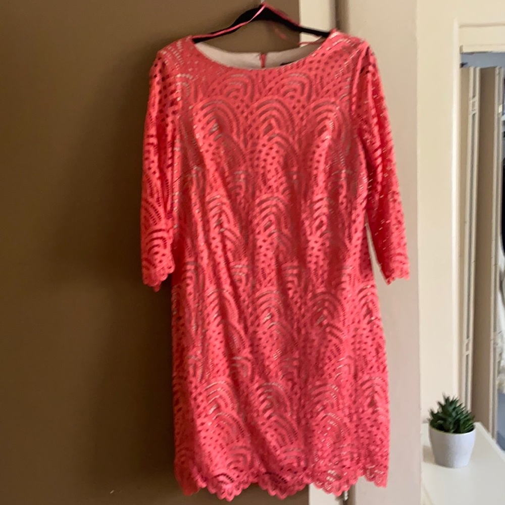 Coral color lace dress! Like new!